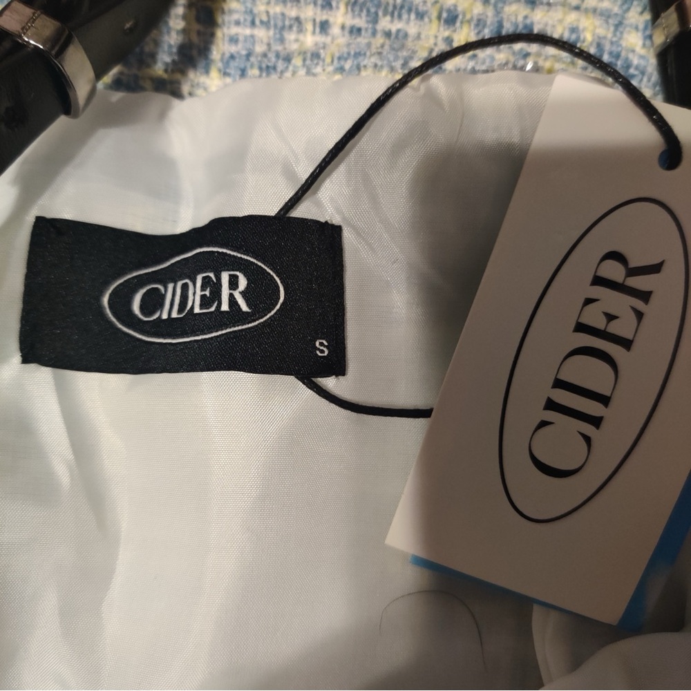 CIDER Lady Blue Pleated Mini Dress & Cropped Blazer Blue Tweed Set Black Trim S - Picture 11 of 14